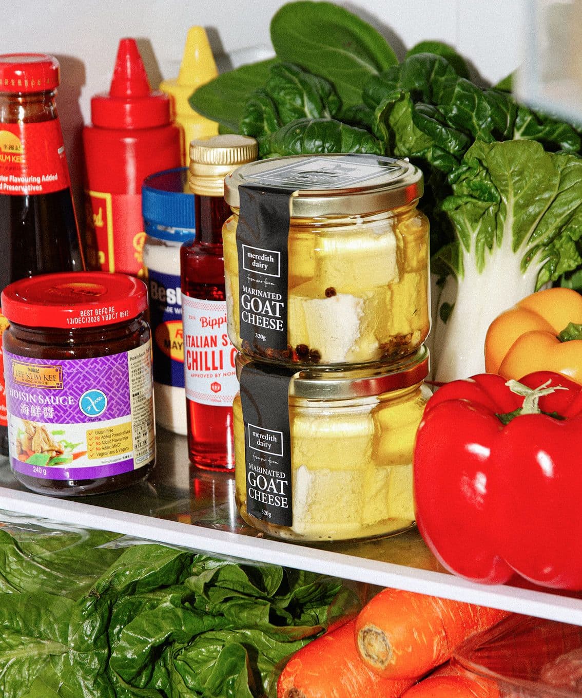 Fresh groceries arranged in a refrigerator