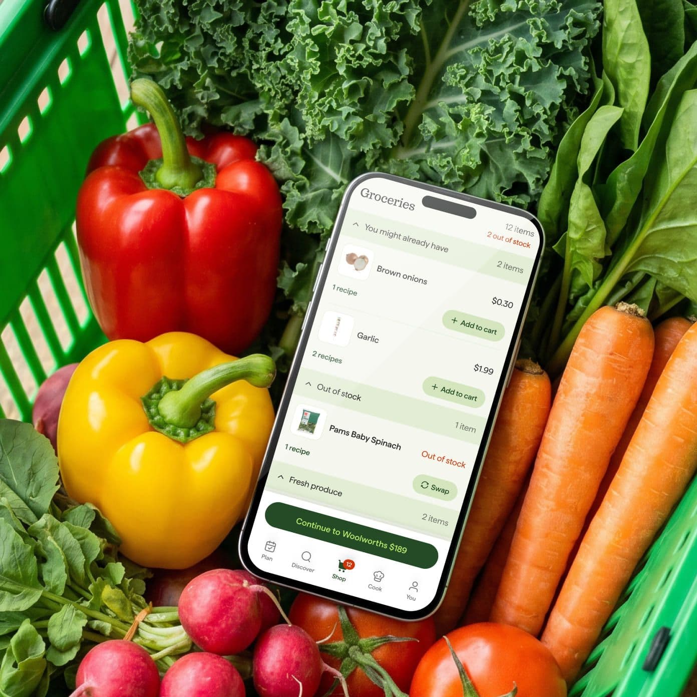 Substitution log insight shown inside a blue shopping basket
