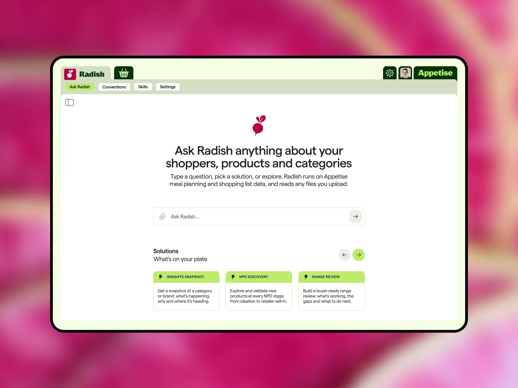 Radish product interface over sliced radishes