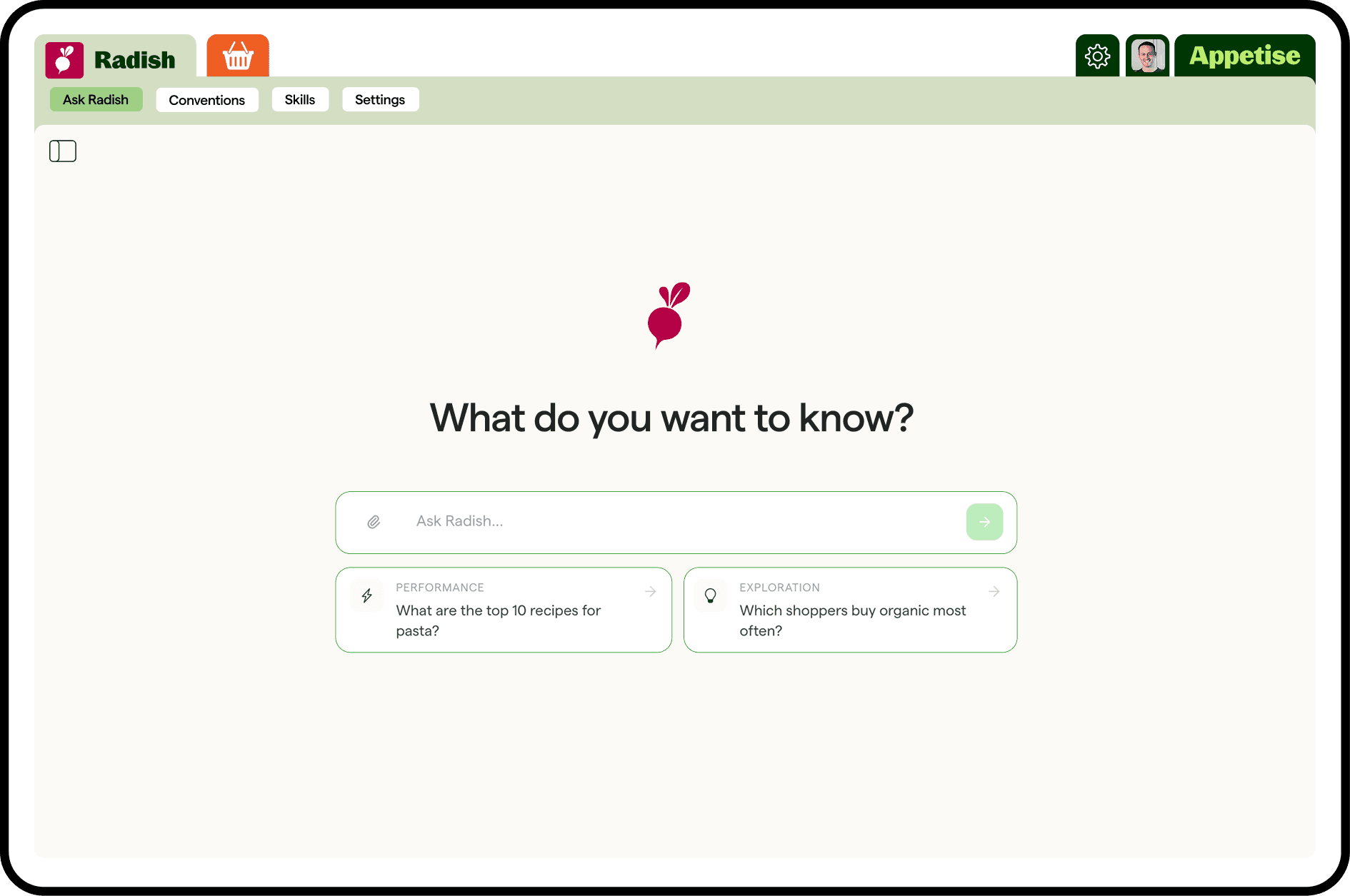 Radish AI product interface over sliced radishes