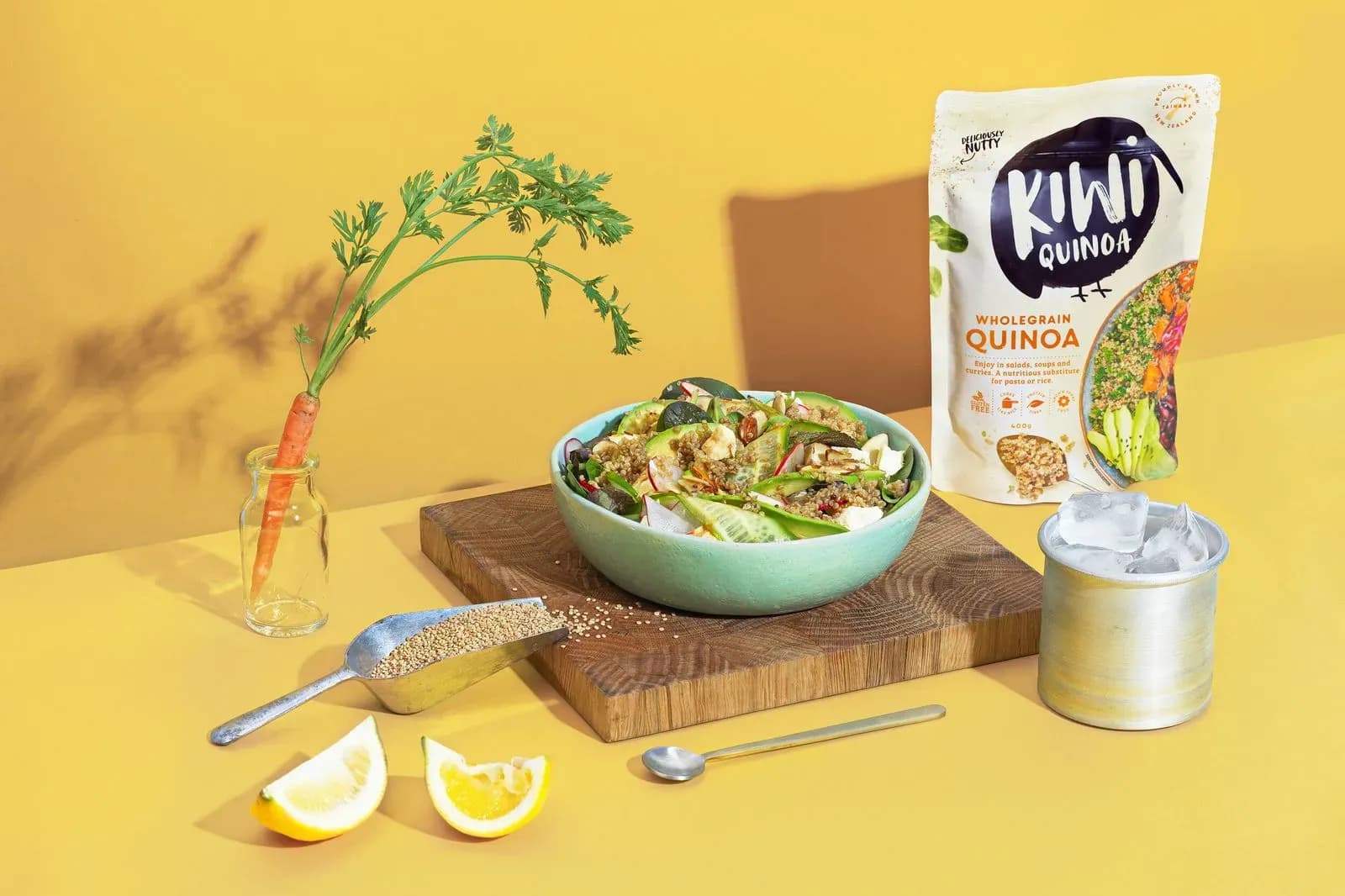 Packet of Quinoa and bowl of Quinoa salad